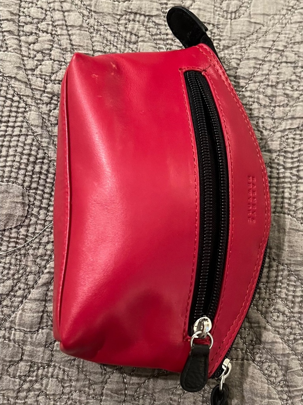 Barney’s New York. Red and Black Leather Zipper Cosmetic Case w/ Leather Tassel